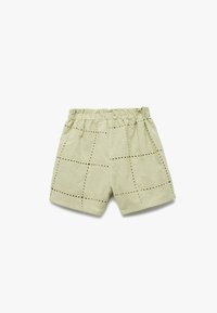 Grønne, broderede shorts med et kviltet mønster og udskårne detaljer. Har en elastisk talje og opfoldede benåbninger.