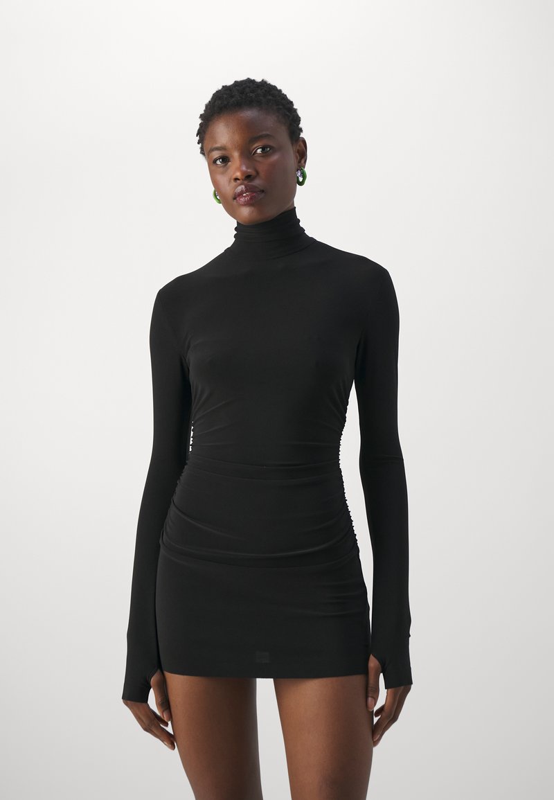 long sleeved long black dress Black Full Sleeves Lace Fit and Flare Maxi Dress for Women