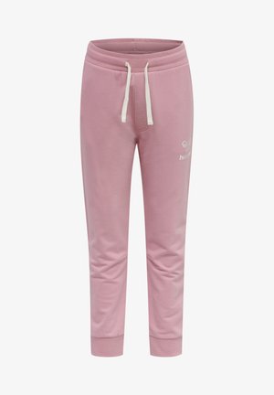 Roze joggingsbroek van een zachte katoenmix. Heeft een elastische tailleband met witte trekkoorden en ribgebreide manchetten. Inclusief klein logo-detail.
