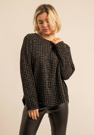 Dona x Lisa, TOP COL ROND À CARREAUX FLORETTE - Pullover - noir