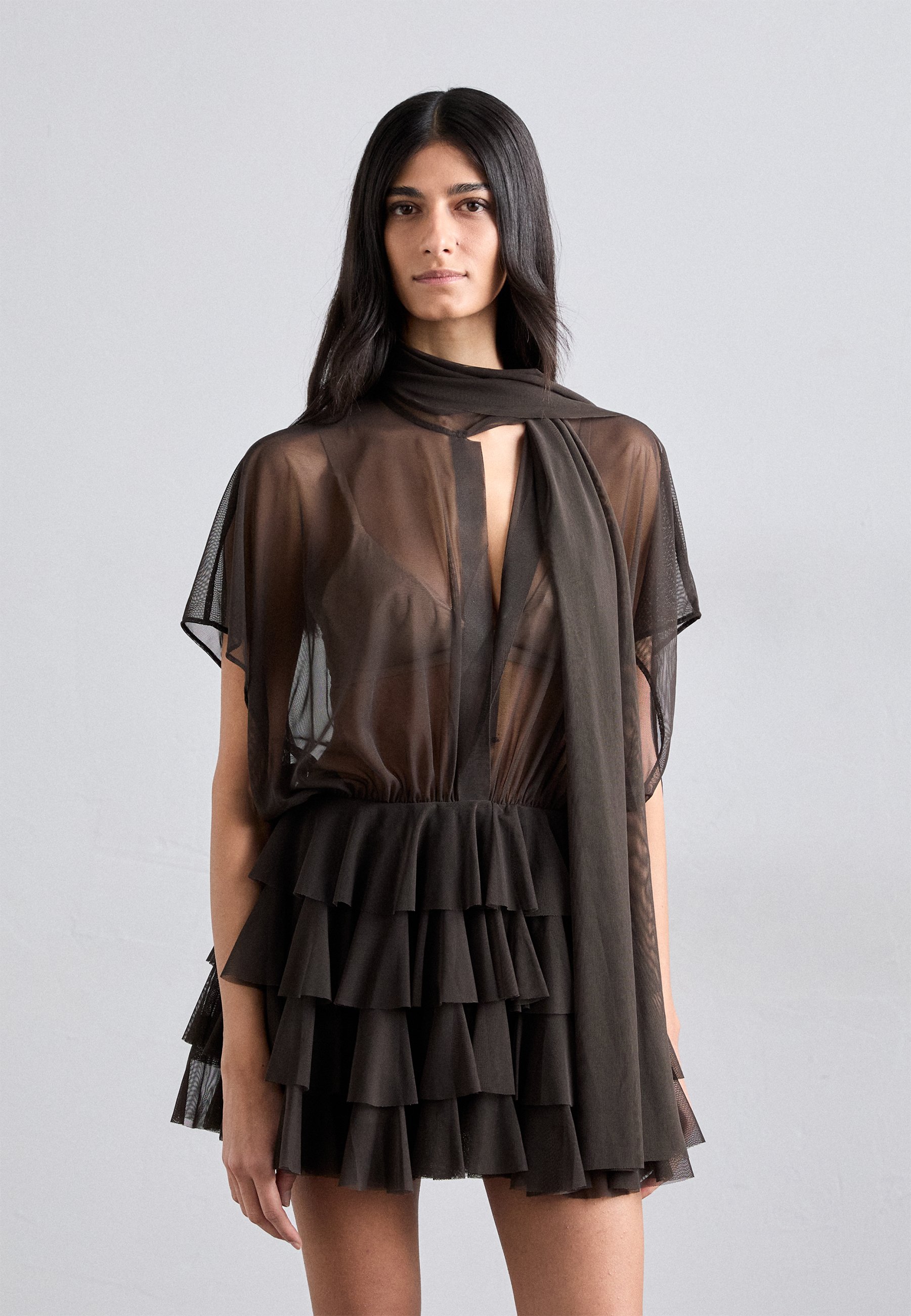Norma Kamali LAUREN MINI DRESS BOW - Cocktail dress / Party dress -  espresso/brown - Zalando.co.uk