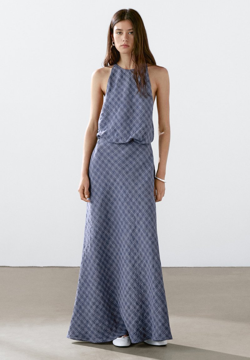 Massimo Dutti LONG CHECKED WITH BACK DETAIL - Maxi-jurk - dark blue