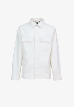 Hvid casual jakke i bomuld med krave, to brystlommer og lange ærmer med knapmanchetter.
