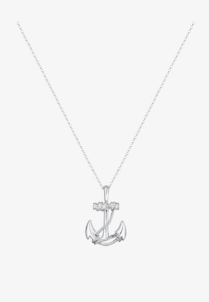 Silver anchor pendant necklace with a twisted rope detail. The chain features circular links and a polished finish.