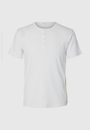Selected, T-SHIRT RIBBED BUTTON - T-shirt basique - bright white