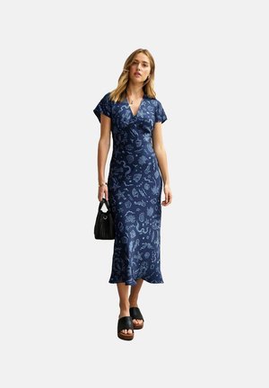 New Look SHELL PRINT V-NECK MIDI - Day dress - blue pattern