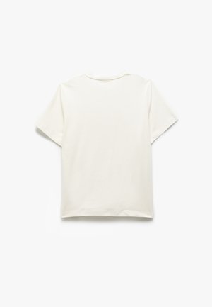 Korte mouwen t-shirt in lichtcrème, met een ronde halslijn en een eenvoudig, onversierd ontwerp. Gemaakt van een zachte, gladde stof.