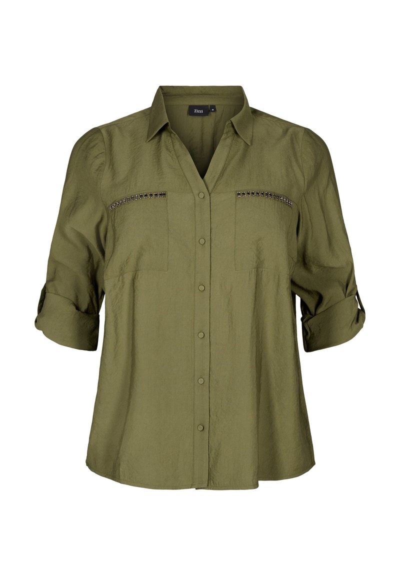 Zizzi MIT NIETEN UND 3/4-ÄRMELN - Bluza s gumbima - winter moss