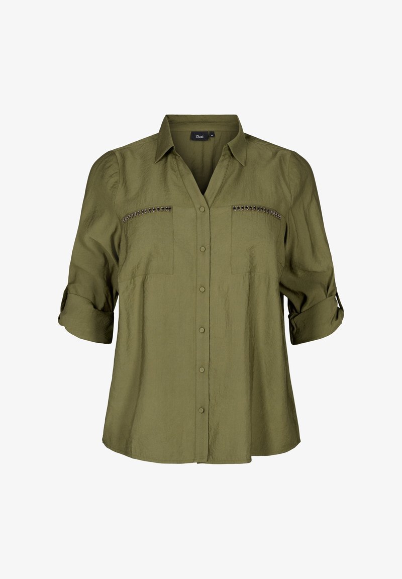 Zizzi MIT NIETEN UND 3/4-ÄRMELN - Bluza s gumbima - winter moss