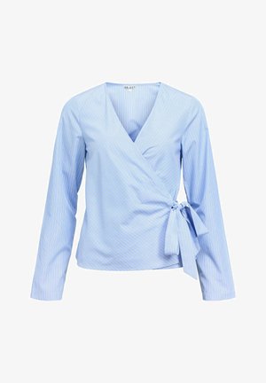 Hele sinine kätkeroob, millel on valged triibud, pikad varrukad ja vöödetail taljel. Sile ja puhas kangas ning V-kaelus.