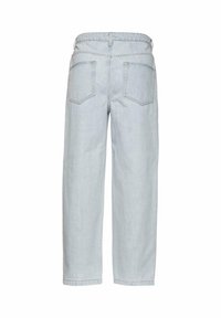 Lyseblå denimjeans med rett ben-design, elastisk midjebånd og to baklommer, med enkel søm og uten trykk.