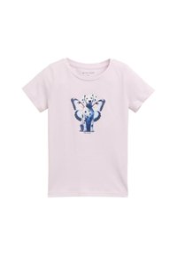 Light pink cotton T-shirt with short sleeves, featuring a graphic of a Dalmatian with butterfly wings printed on the front.
