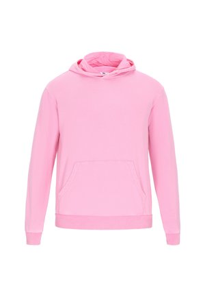 Felpa con cappuccio rosa realizzata in tessuto misto cotone, con tasca frontale, cappuccio con coulisse e polsini a costine sulle maniche e sull'orlo.