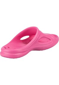 Sandal in plastica rosa modellata con apertura superiore, bordi arrotondati e fori di ventilazione sui lati per traspirabilità e comfort.