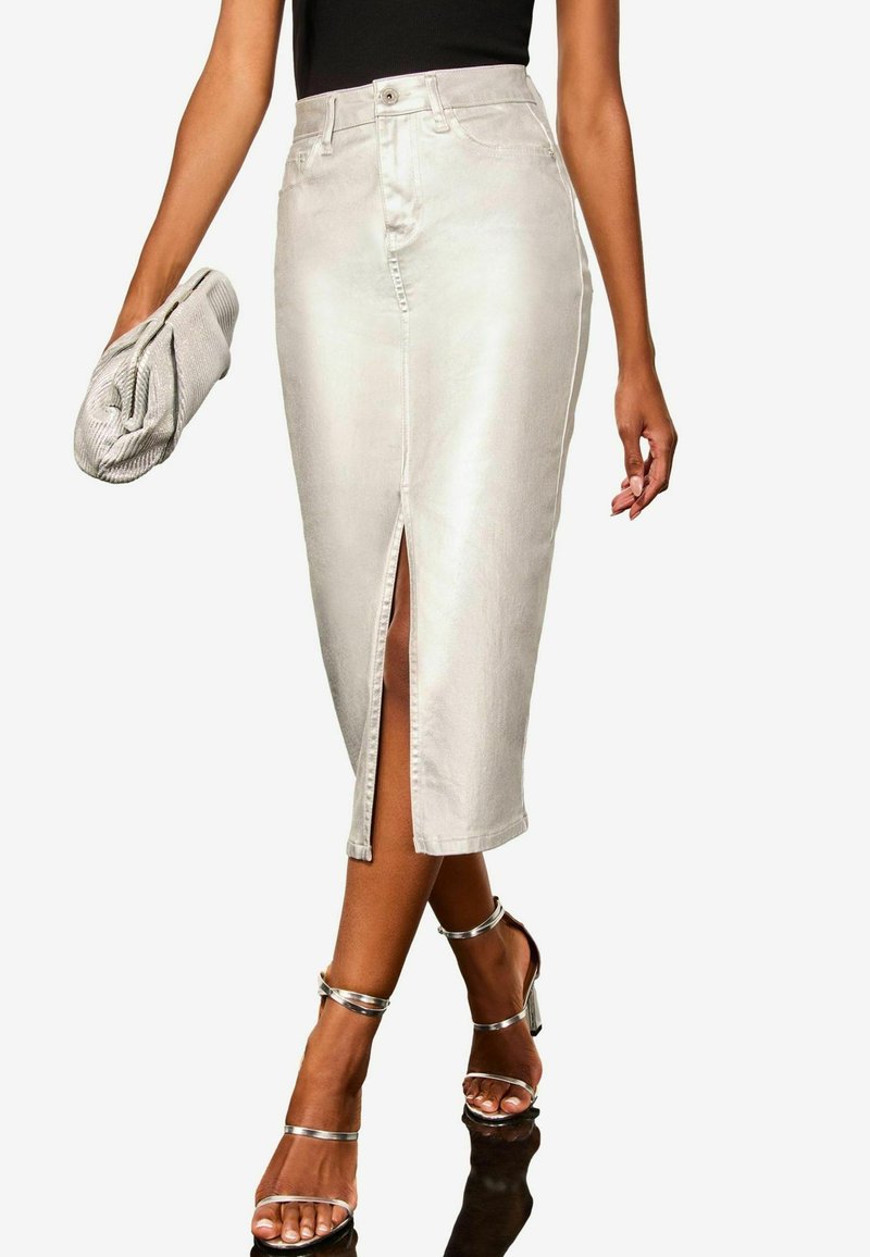 Lipsy HIGH RISE SPLIT FRONT PETITE - Ceruzaszoknya - silver