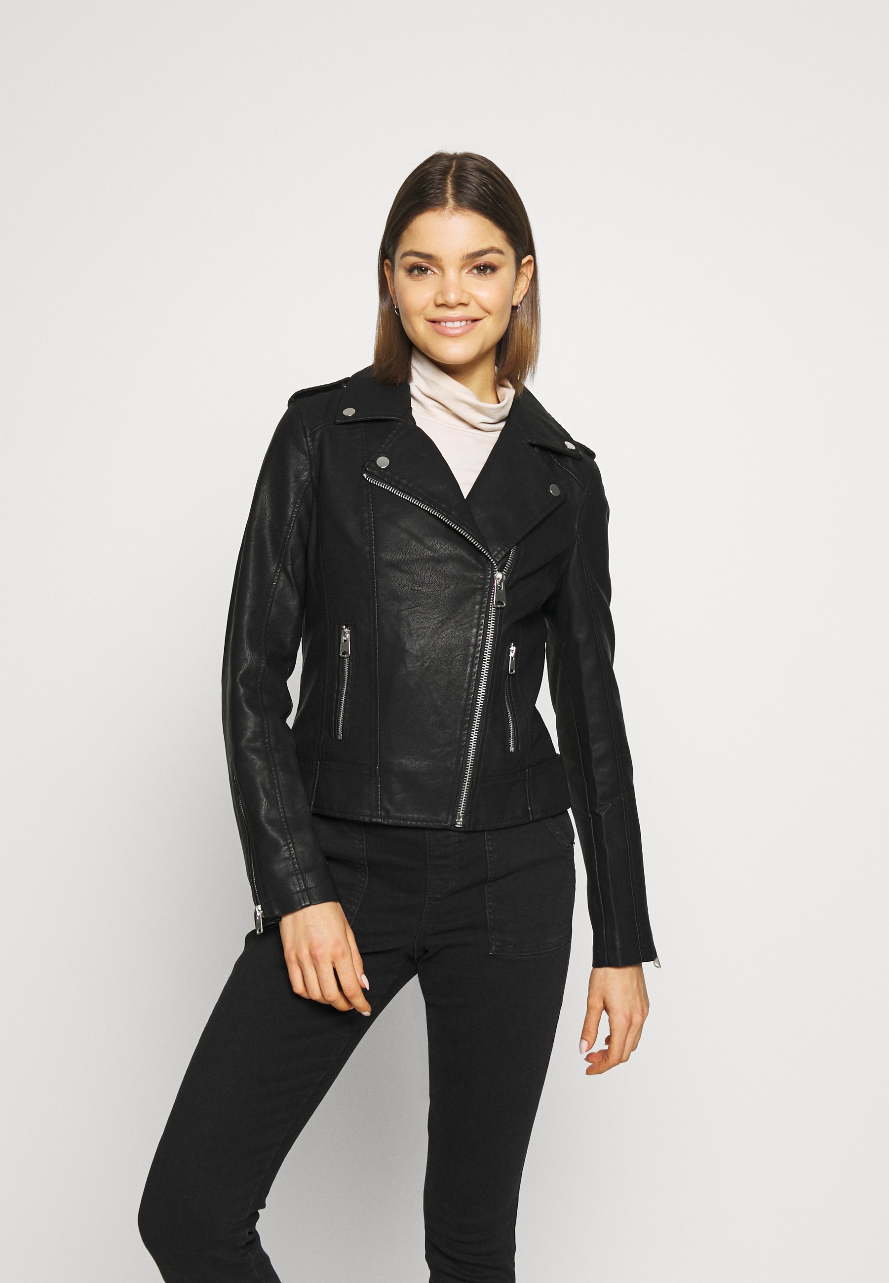 Miss Selfridge FRANKIE BIKER Imitert skinnjakke black Miss Selfridge BIKER Imitert skinnjakke black Zalando.no