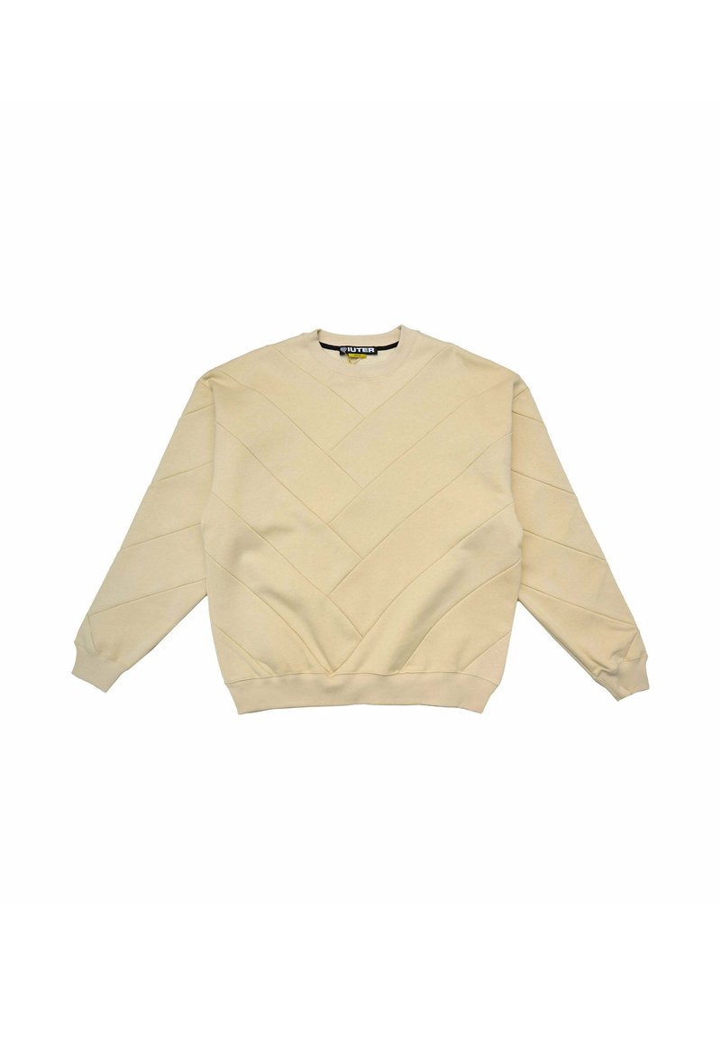 Felpa beige con un motivo a zigzag testurizzato, collo a giro, e polsini e orlo a costine, realizzata in un morbido tessuto di peso medio.