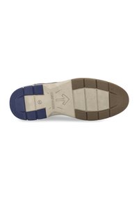Podešev boty s designem v mixovaných barvách: tmavě modrá, béžová a světle hnědá. Texturované drážky a obdélníkové vzory pro lepší přilnavost.