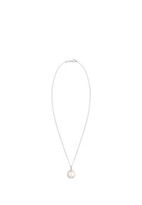 Sølv halskæde med en rund perlependant, hængende på en fin kæde med en subtil tekstur og en sikker lås.