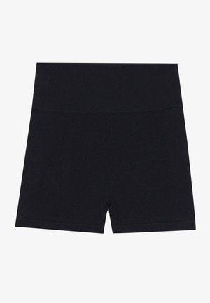 Mustad, sobiv atletisimine mõeldud lühikesed püksid, mis on valmistatud pehmest kangast. Keskmise kõrgusega vöökoht, sile tekstuur ja säär, mis ulatub reie keskele.