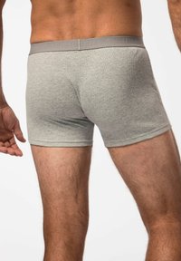Šedé bavlněné boxery s texturovaným žebrovaným designem, s šedým elastickým pasem s vyraženým nápisem "JP1830" a přiléhavým střihem.