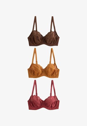 Next, NON PADDED BALCONY FIT - DD+ LACE BRAS 3 PACK - Merevítős melltartó - burgundy red chocolate yellow