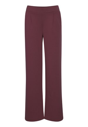 Pantaloni largi bordeaux, cu o textură netedă, având un tiv ajustat și două plii frontale pentru un plus de detaliu.