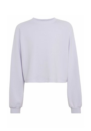 Sweat-shirt court violet clair à manches longues, poignets côtelés et logo subtilement embossé sur la poitrine, présenté sur fond blanc.
