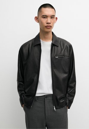 Massimo Dutti, NAPPA LEATHER JACKET WITH POCKET DETAIL - Læderjakker - black
