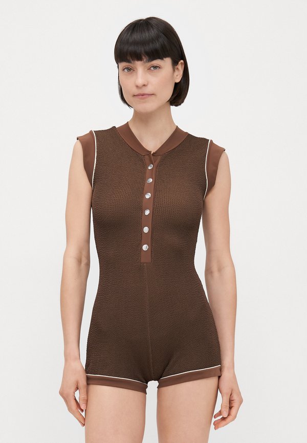 THE BUTTON UP ONESIE - Swimsuit - choc butter