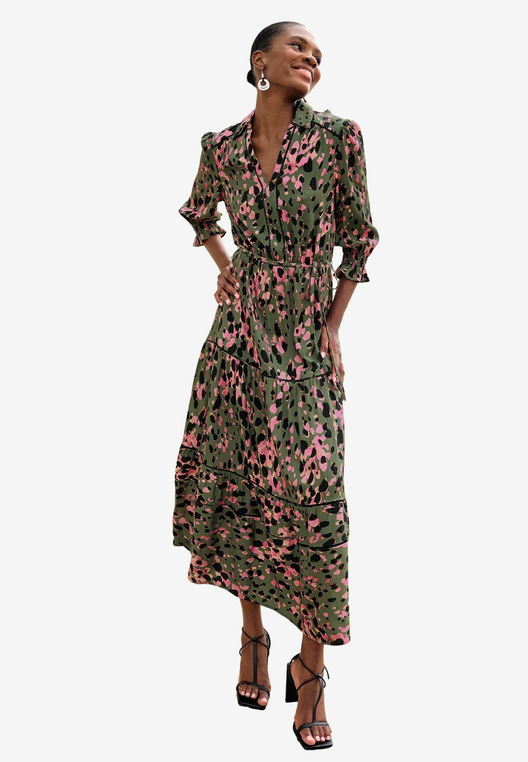 Love & Roses REGULAR FIT - PRINTED SHIRRED CUFF - Maxi dress - khaki green  animal/green - Zalando