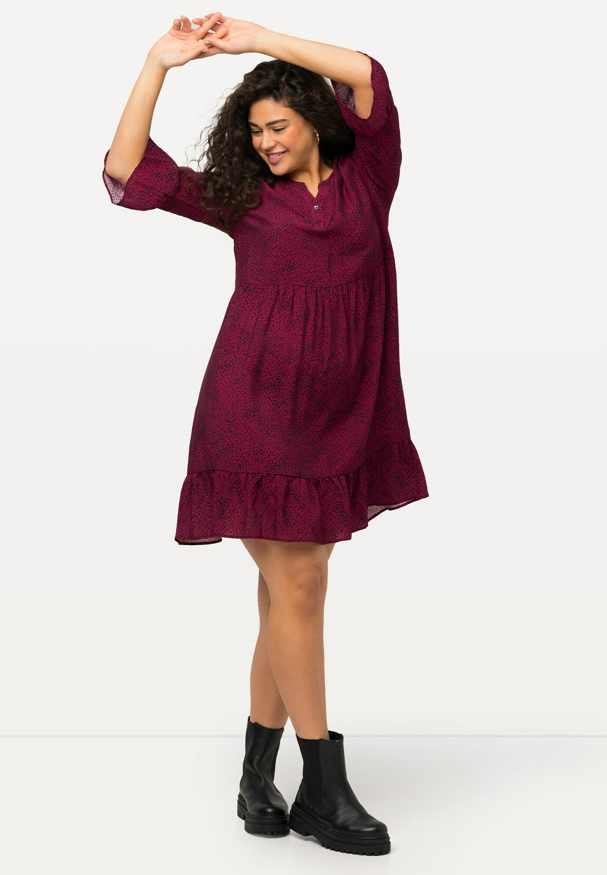 Ulla Popken Sommerkleid Kleid Bedruckt A-Linie Rundhals ärmellos