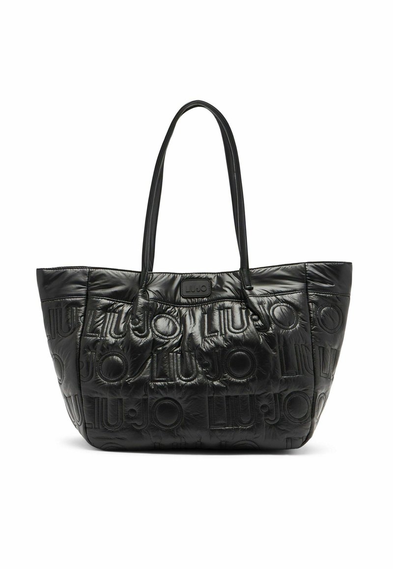 Sac cabas noir matelassé avec motif logo "Liu Jo" en relief et deux longues anses.