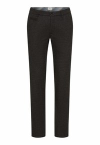 Grau maßgeschneiderte Hose aus strukturiertem Stoff, mit flachem Vorderteil, seitlichen Taschen und klassischem Schnitt. Geeignet für formelle oder lässige Anlässe.