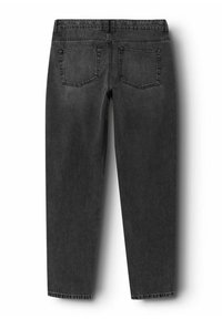Svarta denimjeans med en avslappnad passform, utrustade med två bakfickor och en rak bendesign. Tyget har ett något texturerat utseende.