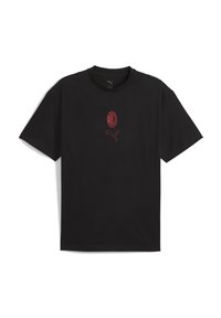 Sort bomulds t-shirt med korte ærmer, prydet med et rødt AC Milan-logo og Puma-emblem på brystet. Klassisk crew neck design.