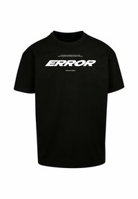Black cotton t-shirt featuring bold white text "ERROR" and smaller text above and below. Short sleeves and a round neckline.