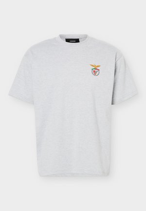 Ανοιχτό γκρι t-shirt με στρογγυλή λαιμόκοψη και μικρό πολύχρωμο έμβλημα με αετό και ασπίδα στο αριστερό στήθος.