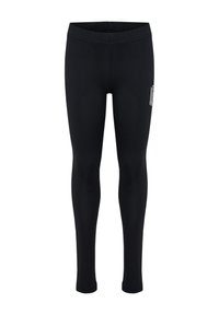 Leggings noirs au design ajusté, fabriqués dans un matériau extensible. Dotés d'une taille élastique et d'un petit logo sur le côté.