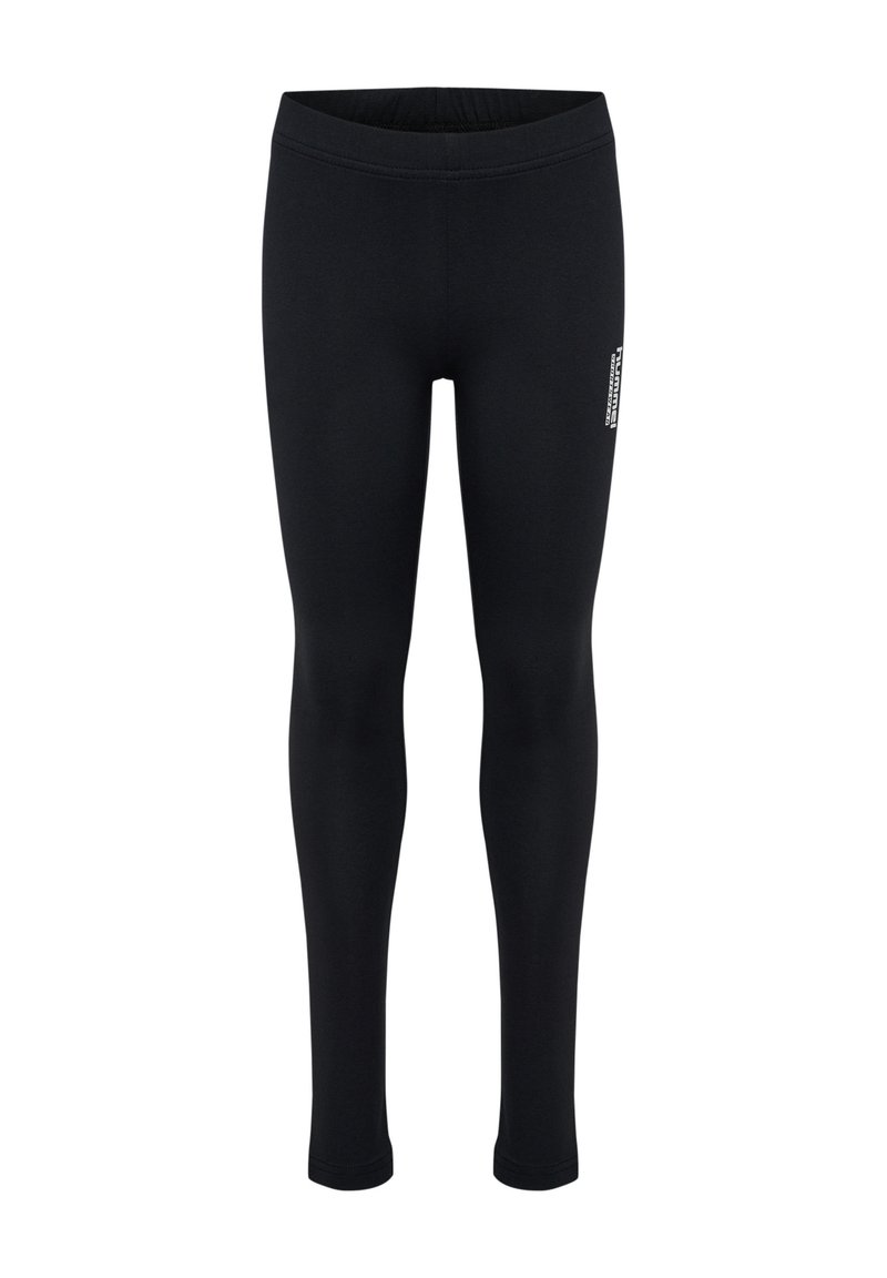 Leggings noirs au design ajusté, fabriqués dans un matériau extensible. Dotés d'une taille élastique et d'un petit logo sur le côté.
