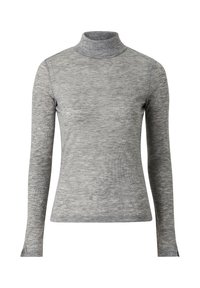 Grauer Langarm-Turtleneck aus weichem, strukturiertem Stoff mit figurbetontem Design und seitlichen Schlitzen am Saum für zusätzlichen Bewegungsfreiheit.