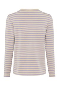Langärmliges Oberteil aus einem weichen, leichten Stoff mit horizontalen Streifen in Lavendel und Creme, runder Ausschnitt und geradem Saum.