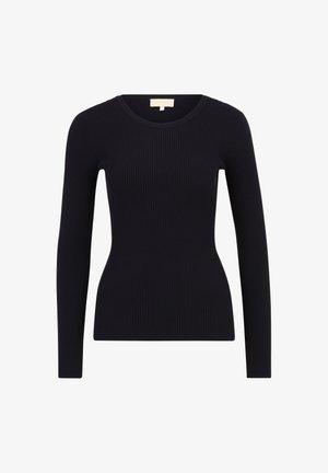 Černý dlouhý rukáv svůdný top s kulatým výstřihem, padnoucím střihem a texturovanou tkaninou. Jednoduchý design, žádné vzory ani ozdoby.