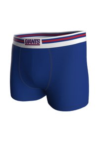 Boxer blu con fascia elastica bianca con strisce rosse e blu e logo "GIANTS". Materiale morbido con design aderente e cuciture standard.