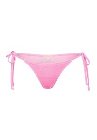 Rosa virkade bikiniunderdelar med snören på sidan. Har en texturerad väv och en smal design som är lämplig för badkläder.