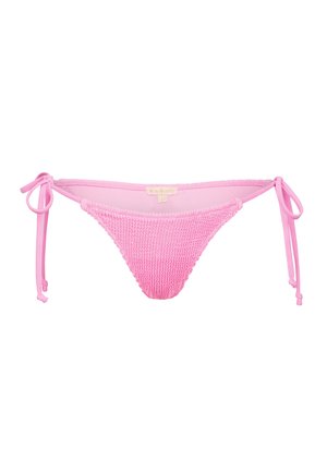 Rosa gehäkelte Bikini-Unterhose mit Bindeband-Seiten. Sie verfügt über einen strukturierten Stoff und ein schmales Design, das sich gut für Badebekleidung eignet.