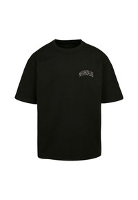 Sort bomulds t-shirt med rund halsudskæring og korte ærmer. Har broderet tekst "MJONZALES" på venstre brystområde.