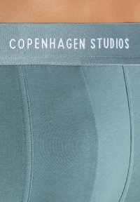 Pale blue elastic waistband boxer briefs with ribbed texture. Features "COPENHAGEN STUDIOS" in white lettering on the waistband.