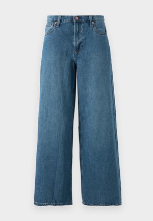Džíny s širokými nohavicemi v středně modrém denimu, s vysokým pasem, zapínáním na knoflík a klasickým pětipocket designem. Velmi jemná textilie s minimálním vyblednutím.
