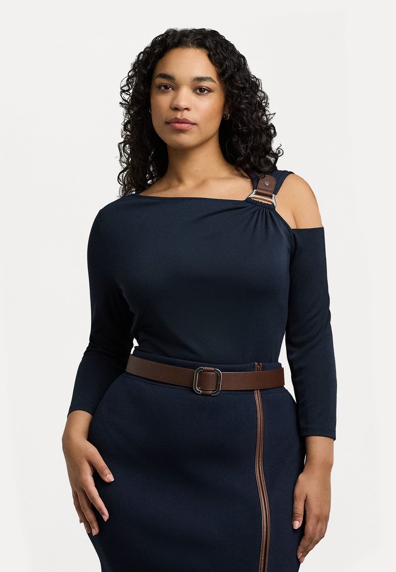 Lauren Ralph Lauren Woman BUCKLE TRIM CUTOUT STRETCH JERSEY TOP - Camisola de manga comprida - navy